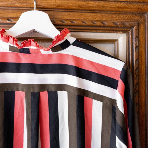 Ann Taylor Size XS Striped Ruffle Collar Blouse Long Sleeve Work Top - Picture 6 of 7